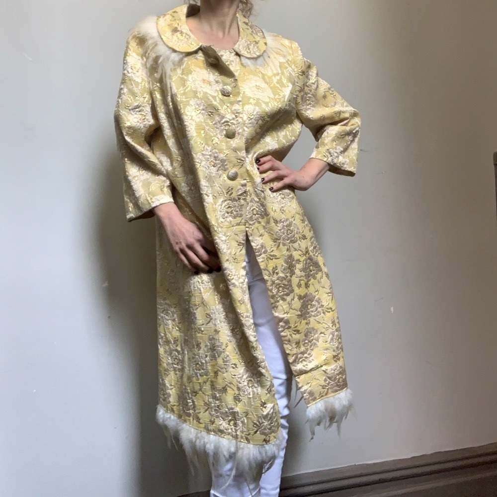 Vintage handmade Brocade and feather Coat